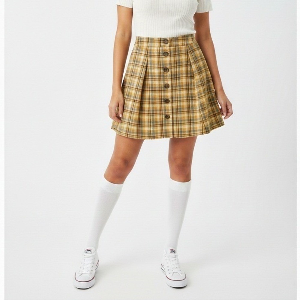 American Eagle Preppy Yellow Plaid Mini Skirt Light Academia Clueless Size XS